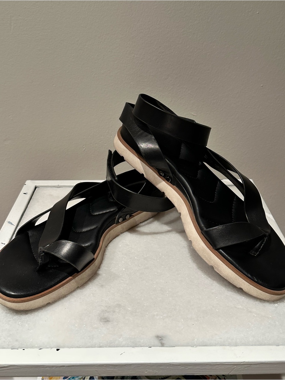 Women's Black Strappy Leather Sandals